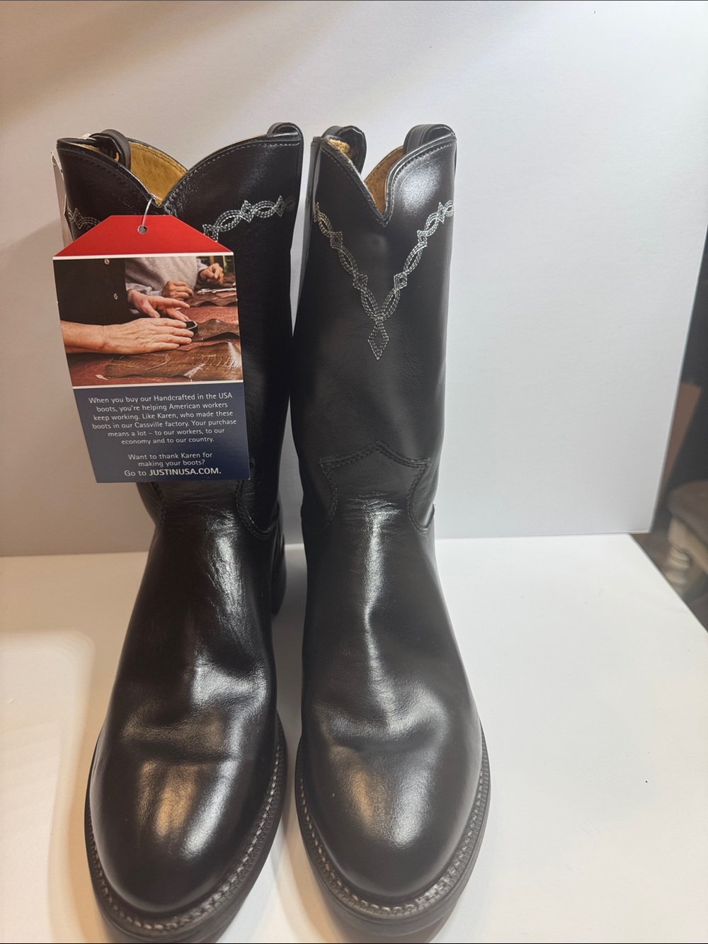 Justin Boots Black Leather Western Boots with Silver Stitching
